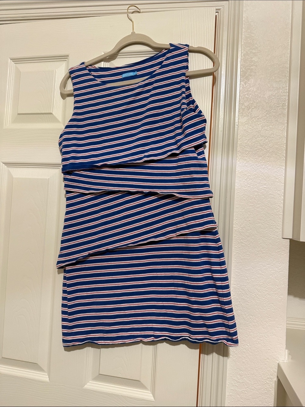 Sleeveless Blue & White Striped Layered Dress